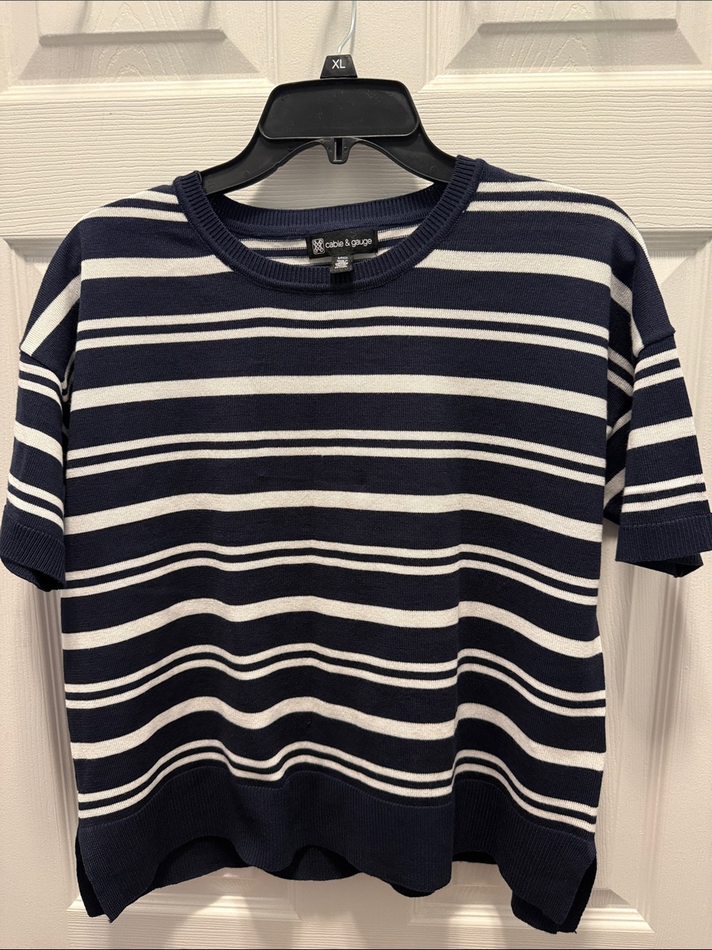 Cable & Gauge Navy and White Striped Crewneck Sweater